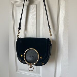 See by Chloe Mara Leather Suede Black Shoulder Crossbody Bag